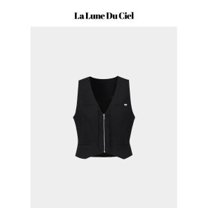 La lune Du ciel | Áo Gile Đen Cổ V Phong Cách Dễ Mặc