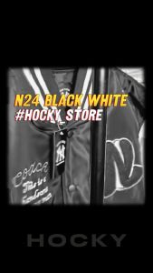 HOCKY Jaket Varsity Baseball Premium Pria Wanita Full Bordir N24 Black White Series Keren Terbaru