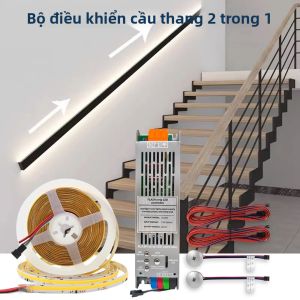 Đèn LED COB Dải Ánh Sáng 24V 400W 2in1 Bộ Điều Khiển Với Cảm Biến Chuyển Động WS2811 Chạy Nước Chảy Chiếu Sáng Cầu Thang Băng 360 Đèn LED/M