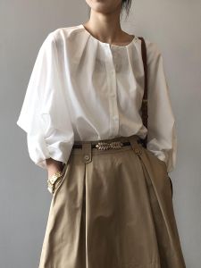 Early Autumn Sleeveless Lantern Sleeve Shirt Womens Top Half-length Design Breathable Korean Style Loose Fit Button Closure