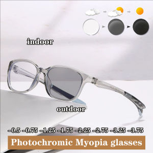 -0.5 -0.75 -1.25 -1.75 Photochromic Myopia Glasses Filter Blue Light Short Sighted TR90 Color Changing Computer Glasses for Men Outdoor Sports and Leisure Cycling Nearsighted Glasses