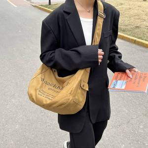 🌟 Women’s Large Capacity Shoulder Street Letter Canvas Bag 帆布包女夏大包包2022新款大容量刺绣手提包大学生上课单肩托特包