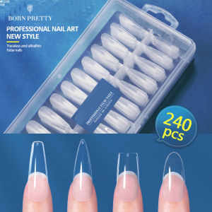 BORN PRETTY 240pcs/Box Press on False Nails Coffin Oval Square Semi-Frosted Full Cover Fake Nails Art Accessories Tool