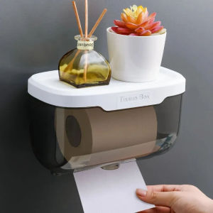 Punch-free Wall Mounted Toilet Paper Holder Waterproof Tissue Box Holder Toilet Mobile Phone Storage Shelf Paper Facial Box