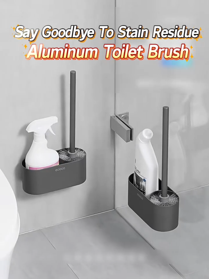 Ecoco Toilet Brush and Holder Set Wall Mount Space Saving No Drill Rustproof Strong Hold Easy Clean