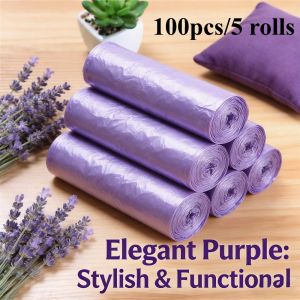 5 rolls of 100 large purple garbage bags-leak-proof durable polyethylene suitable for home office kitchen bathroom and outd