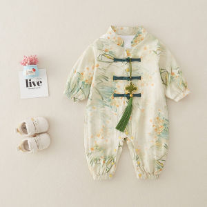 Chinese Style Baby Clothes Boys Spring Outfit Jumpsuit Traditional Costume Full Moon One Year Old Birthday Dress Spring Autumn