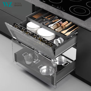 Kitchen Pull out Basket Cabinet Slanted Customizable Drawer Style Spice Pot Storage Rack Three Layers Dishware Organizer