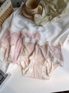 2024 Spring/Summer New Arrival Ice Silk Mask Underwear for Women Quick-Drying Sweet Girlish Style Ultra-Thin Lace Mid Waist Briefs Women