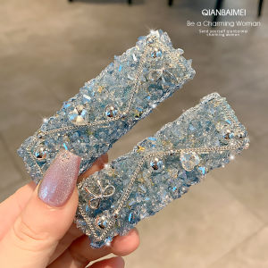 Luxury Blue Flash Diamond Chain Hair Clip: High-End Fashionable Side Clip for Elegant Hair Styling