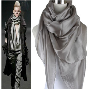 High-End Solid Color  Silk Scarf Long Womens Outerwear Warmth Neck Scarf Autumn Winter Black Grey Shoulder Wrap