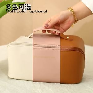 Portable Double Layer Pillow Makeup Bag Soft PU Leather Cosmetic Bag  Travel Large Capacity Toiletries Storage Bag Pouch