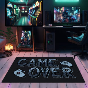 VIKAMA Retro Gaming Slogan Doormat Thảm Trong Nhà Mềm Mại Chống Trượt Cho Esports Trang Trí Phòng Trang Trí Lối Vào Nhà Trang Trí Lối Vào Nhà Chống Phai Màu 100% Polyester
