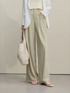 AMII | Elastic Waistband Drawstring Loose Straight Leg Pants With Pockets