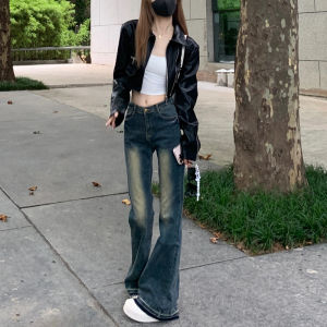 High Waist Bell Bottom Jeans Womens Spring Autumn New Style Elastic Long Cotton Stretchy Deep Blue Color Tight Fit Bootcut