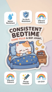 Cute Sleeping Habits Calico Cat UV DTF Sticker | Better Sleep Reminder | Waterproof Tumbler Laptop Sticker