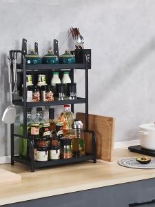 Kệ Đựng Gia Vị 2 Tầng 3 Tầng Thép Đen Có Chỗ Để Dao Thớt Kệ Để Đồ Nhà Bếp Đa Năng