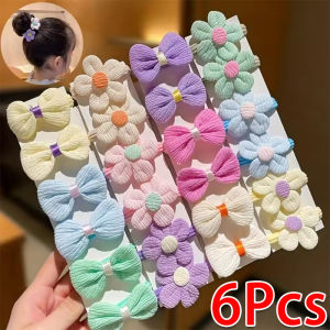 6/12PCS Hair Ties for Girls Children Flower Hair Rope Princess Sweet Flower Bow Elastic Hair Bands Solid Color Bow Hair Ties Girls Women Hair Accessories