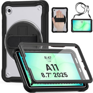 Built-in PET Screen Protector 360° Rotating Stand & Hand Strap & Shoulder Strap Transparent Full-body Shockproof Case for Samsung Galaxy Tab A11 Case 8.7 inch 2025Tab A11 Plus CaseTab A9 Plus CaseTab A9 Case