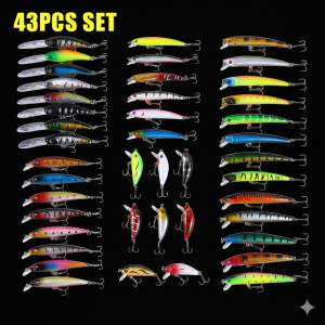 43pcs Mixed Minnow Fishing Lure Set - Hard Bait Wobbler Kit for Bass Pike & Trout - 6 Models Professional Swimbait & Crankbaits