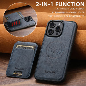 SUTENI Wireless Charging Magnet Faux Leather Phone Case Card Holder Stand Wallet 2-in-1 For iPhone 17 Pro Max 16Plus 15 14 13 12