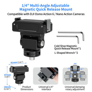 For DJI Action 6 Osmo Nano Camera Magnetic Quick Release 360 Adjustable Ballhead Mount 1/4 Motorcycle Bike Riding Bracket