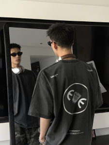 เสื้อยืดคอกลมแขนสั้นผ้าฝ้ายทรงหลวมสำหรับผู้ชาย สไตล์อเมริกัน ทรงหลวม ลายพิมพ์เรียบง่าย ทรงเข้ารูป สำหรับใส่ลำลองในชีวิตประจำวัน