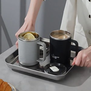 【COD+Stock】304 Stainless Steel Coffee Mug Tumbler With Handle 500ML Double Layer Heat Insulated Mug Office Simple Coffee Cup earphea