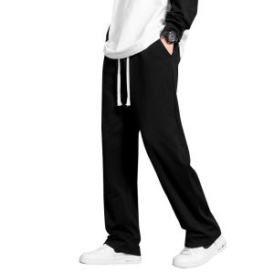 New 2024 Mens Casual Straight Leg Pants Loose Drapey Versatile Wide Leg Long Trousers Comfortable Straight Fit Fashionable