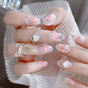 【With Glue】Female Mid-length Fake Nail Sweet Lady Artificial Nail for Women and Girl Party Activity