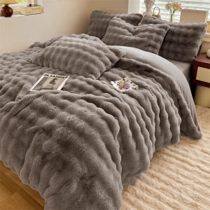 Mumi Winter Bunny Cashmere Fleece-lined Thickened Bed Four-Piece Princess Style Stuffed Milk Coral Fleece Bed Sheet Quilt Cover