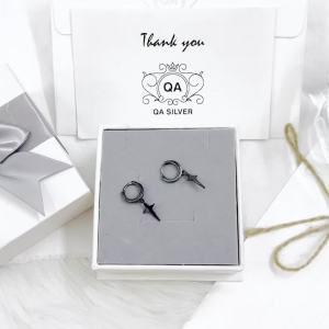 Khuyên tai bạc 925 đen tròn ngôi sao chữ thập bông nam nữ S925 STAR QA SILVER Earrings EA240803