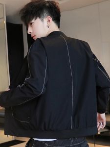 ROMON | แจ็คเก็ตกันหนาวสั้นสไตล์บейซบอลสำหรับผู้ชาย ทรงลำลอง ดีไซน์ใหม่ ฤดูใบไม้ผลิและฤดูใบไม้ร่วง แจ็คเก็ตกันลมแบบลำลอง เทรนด์ใหม่ โพลีเอสเตอร์ 100%