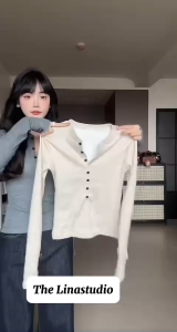 Áo dài tay nữ ôm body TheLinaStudio chất liệu thun tăm thỏ mềm áo tay dài xinh xắn cho nữ ATK008