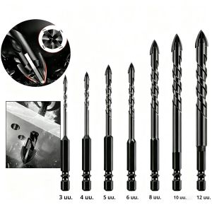 ดอกสว่านเจาะกระเบื้องหกเหลี่ยม 7 ชิ้น ขนาด 3-12 มม. สำหรับเจาะกระจก คอนกรีต เซรามิก ดอกสว่านเจาะรู ทังสเตนคาร์ไบด์ เครื่องมือเจาะงานไม้