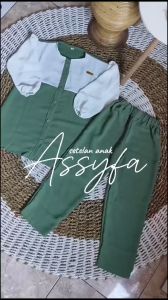 Setalan anak perempuan kancing depan aktif 3-13 tahun / baju setelan anak assyfa kids crinkle airflow