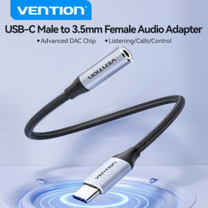 Vention USB Type C to 3.5mm DAC Chip Earphone Jack Adapter USB-C Male to 3.5 Aux Cable for PC iPhone 16 Pro Max Macbook Samsung