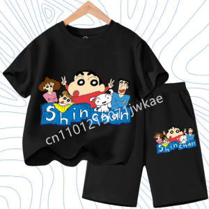 52TOYS | Campus Leisure Cartoon Crayon Shin Chan Cartoon Round Neck T Shirt Cotton 2026 Summer Cool Boys and Girls Kidswear Shirt Set