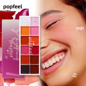 Bảng Phấn Má Hồng Và Son Môi 12 Màu POPFEEL Công Thức Dưỡng Ẩm Lâu Trôi 2 Trong 1 Nhẹ Nhàng Trang Điểm Môi Làm Đẹp Dễ Dàng