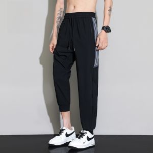 ROMON | Lormen Ice Silk Mens Casual Pants Loose Straight Thin Quick Dry Sporty Trendy Brand Cuffed Summer Long Trousers