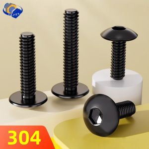 SS 304 Black Stainles steel Big Flat Round Head Inner Hexagon Screw Bolt M4M5M6M8 for Motorcycle Scooter ATV Moped Plastic Cover