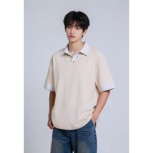 OUMULONG | Polo Placket Short Sleeve T-Shirt Mens Summer Style