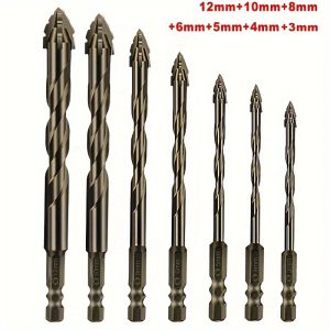 7/6/4/1PCS 4-edge Serrated Drill Bits For Dry Drilling Tiles/Glass/Marble/Concrete Durable Drill Bits 3-12mm Drilling Tool Set