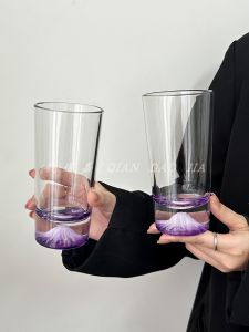 Unique Design Purple Fuji Mountain Glass Cup Snow Mountain Cup Drinking Water Cup Whiskey Glass Vintage Style Single Layer Cup