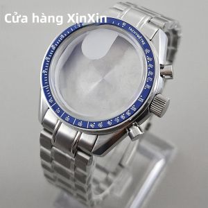 Vỏ Đồng Hồ Nam Blue Bezel 397mm VK63 Có Mặt Sau Họa Tiết Mặt Trăng Chức Năng Chronograph Máy Quartz Thép Không Gỉ Tương Thích Với Dây Đeo 20mm