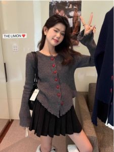 PEIXI | Long Sleeve Irregular Heart Grey Sweater Fall Winter