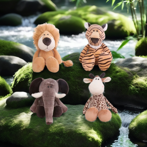 ชุดตุ๊กตาสัตว์น่ารักนุ่มนิ่ม - สิงโต ช้าง เสือดาว สุนัข สุนัขจิ้งจอก ลิง กวาง - ของขวัญสำหรับเด็ก ของเล่นเด็กเล็ก