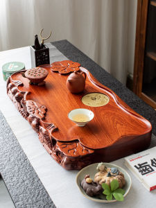 Large Carved Tea Tray 2025 New Home Use Teapot Tray Small Size Solid Rosewood Tea Set Whole Block Wood Handmade Vintage Style