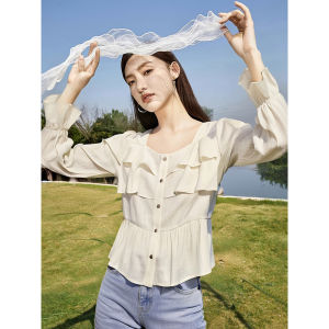 Áo Sơ Mi Nữ Mùa Thu 2025 Thường Ngày Không Biến Dạng Dài Tay 70% Sợi Dán 30% Sợi Nylon Viền Hoa Họa Tiết Hoa