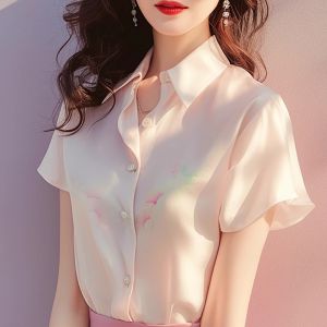 WANGGONGZHU | French Print Polo Neck Short Sleeve Shirt Women Summer New Style Age Reduction Super Beautiful Slimming Fashion Top Women